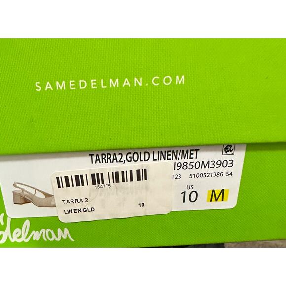 Sam Edelman TARRA GLITZ SLINGBACK HEEL Gold Linen Size 10 New - Picture 7 of 7